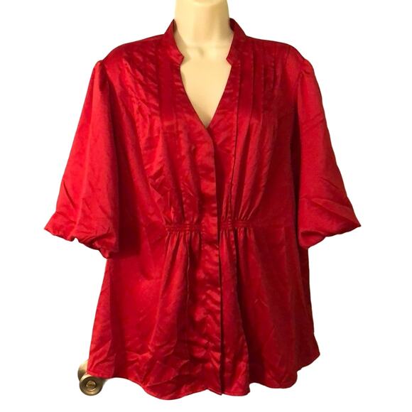 George Woman Size 1X Red poly satin Blouse Y2K - Picture 1 of 8